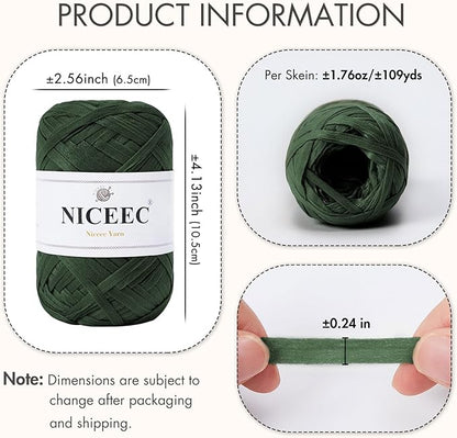 NICEEC 6 Skeins Soft Tape Yarn, Easy Crohcet Raffia, Crochet & Knitting, Paper Ribbon Yarn for DIY Craft Gift Wrapping Total Length 1.76oz×6/109yds×6 - Green
