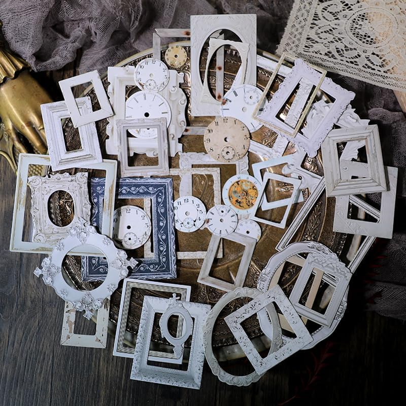 CATaireen Vintage Junk Journal Items Kit Pre Cut Paper Cards Cutout Cardstock Art Aesthetic Decor Hollow Out Craft Elements Small Embellishments Supplies for Adults Scrapbook Pack (Photo Frame White) - Image 5