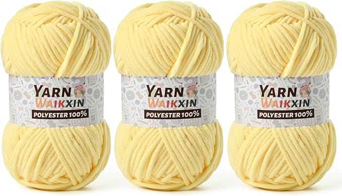 Soft Chenille Yarn for Crocheting, Fluffy Chunky Crochet Yarn for Baby Blanket, (5.29oz/196.8yds) Fuzzy Velvet Yarn for Amigurumi&DIY Puzzle、Crafts、Scarf(3 Light Yellow)