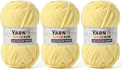 Soft Chenille Yarn for Crocheting, Fluffy Chunky Crochet Yarn for Baby Blanket, (5.29oz/196.8yds) Fuzzy Velvet Yarn for Amigurumi&DIY Puzzle、Crafts、Scarf(3 Light Yellow)