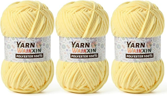 Soft Chenille Yarn for Crocheting, Fluffy Chunky Crochet Yarn for Baby Blanket, (5.29oz/196.8yds) Fuzzy Velvet Yarn for Amigurumi&DIY Puzzle、Crafts、Scarf(3 Light Yellow)