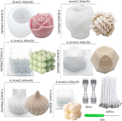 EuTengHao Silicone Candle Molds Set for Candle Making with Candle Wicks, 3D Silicone Mold for Soy Wax, Soap, Cake, Dessert DIY Scented Candle Craft Making