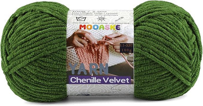 Chunky Yarn for Crocheting and Knitting - Easy to Use Plush Chenille Super Bulky Yarn 100g/131yds - Ultra Soft Velvet Baby Blanket Yarn for Beginners & Amigurumi Projects, Army Green
