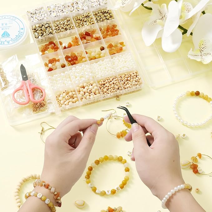 TOIPINIO Bracelet Making Kit Jewelry Making Supplies Kit Natural Stone Beads for Irregular Natural Stone with for DIY Craft-1736 PCS Friendship Bracelet/Necklace/Earrings for Adults (Yellow Jade)