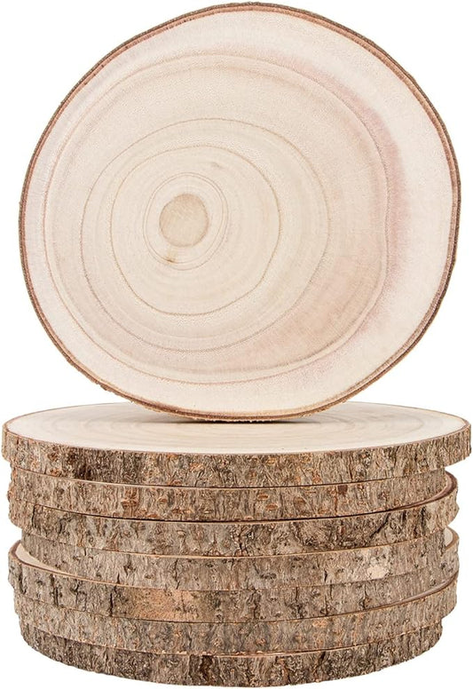 Maputune 8 Pcs 7-8 in Large Unfinished Wood Slices for Centerpieces, Natural Rustic Wooden Plate for DIY Craft, Round Wood Chips for Signage Painting Wedding Party Christmas Decor