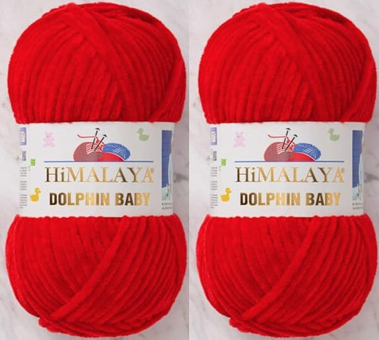 2 Skein/Pack Himalaya Dolphin Baby Chenille Yarn, Each Ball 100 gr (3.5 oz), 120 m (132 Yards), 100% Polyester, Super Bulky Baby Blanket Velvet Amigurumi Yarn, 80318 - Red