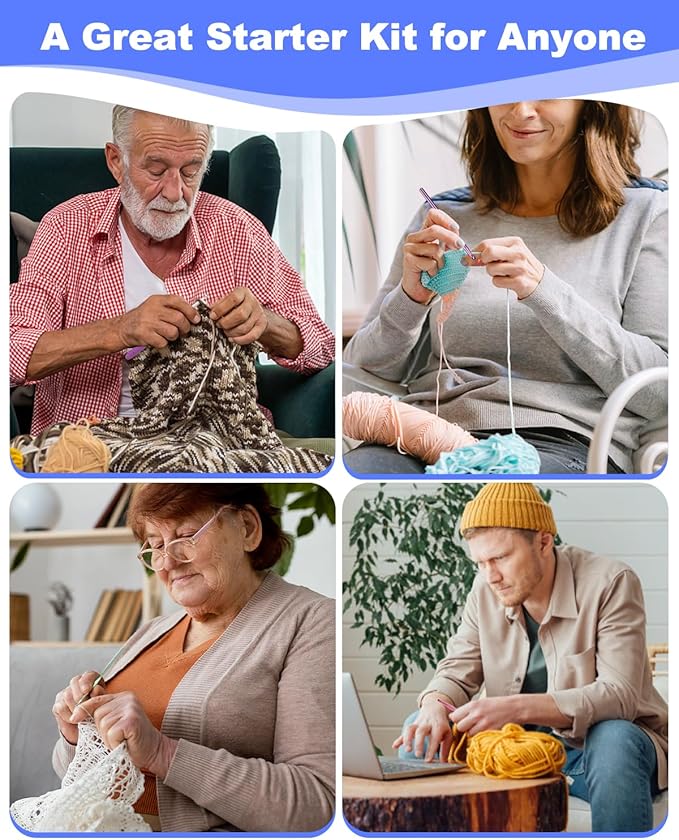 Aeelike Crochet Kit for Beginners Young and Old, First Crochet Kit for Adults Include 23pcs Crochet Hooks, 655 Yards Yarn Set for Crocheting, Instruction, Bag, Crochet Accessories and Supplies, Navy