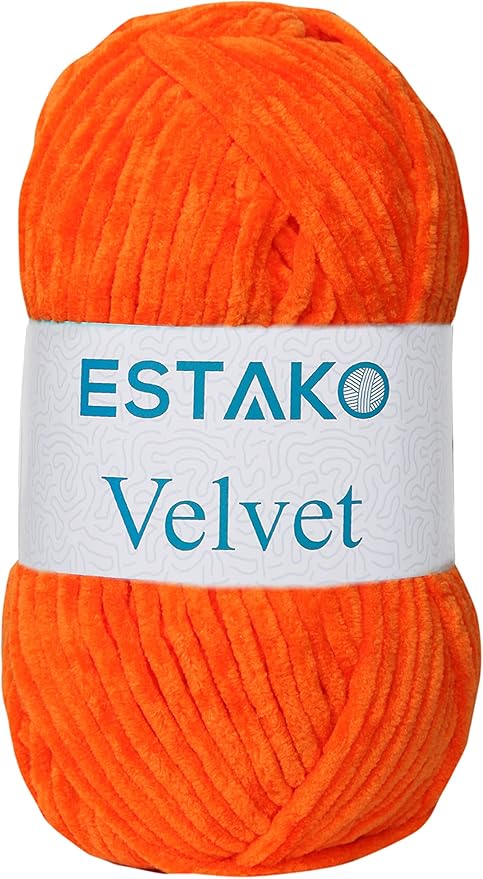 Estako Velvet Chenille Blanket amigurumi Yarn for Crocheting and Knitting Super Bulky 100 gr (132 yds) (1710 - Orange)
