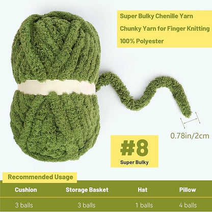Chunky Yarn for Hand Knitting-Ombre Chunky Chenille Blanket Yarn for Crocheting-8 Pack of 226g/7.97oz-#8 Jumbo Super Bulky Fluffy Thick Finger Knitting Yarns for Scarf, Cushions and Doll(C)