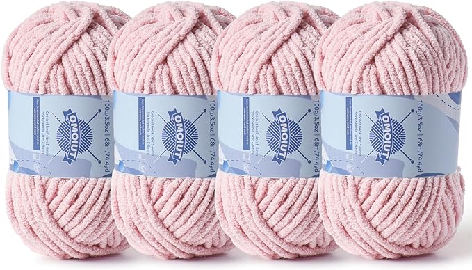 Chunky Chenille Yarn for Crocheting，Baby Yarn for Crocheting Soft Blankets，Bulky Yarns for Crochet Amigurumi，4×100g (4×74.3yds) Fluffy Velvet Yarns for Hand Knitting (4 Pink)