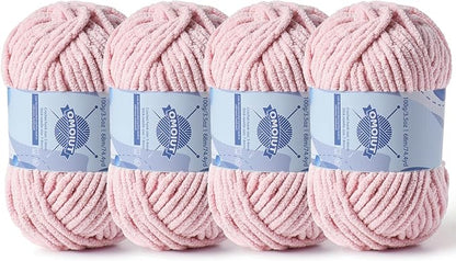 Chunky Chenille Yarn for Crocheting，Baby Yarn for Crocheting Soft Blankets，Bulky Yarns for Crochet Amigurumi，4×100g (4×74.3yds) Fluffy Velvet Yarns for Hand Knitting (4 Pink)