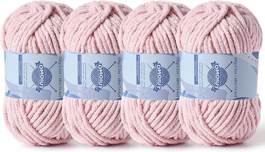 Chunky Chenille Yarn for Crocheting，Baby Yarn for Crocheting Soft Blankets，Bulky Yarns for Crochet Amigurumi，4×100g (4×74.3yds) Fluffy Velvet Yarns for Hand Knitting (4 Pink)
