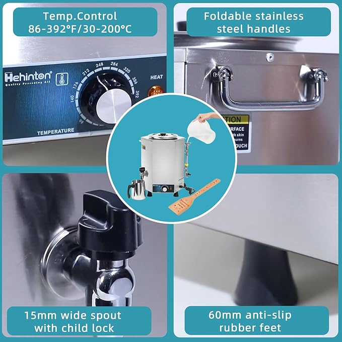 Hehinton 3-in-1 Professional Double Boiler Melting Pot, 8.3Qt 1500W All Stainless Steel Melter for Chocolate, Candle Wax Soap Making | Fast Even Heating Melting & Keeping Warm