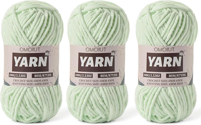 Fluffy Chenille Yarn for Crocheting - Baby Yarn for Crocheting Soft Blanket - 3 Pack of 100g/(87.4yds) Crochet Amigurumi Chunky Yarns - Super Bulky 5 Velvet Yarns (3 Fruit Green)