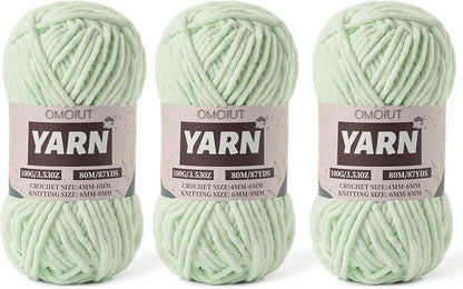 Fluffy Chenille Yarn for Crocheting - Baby Yarn for Crocheting Soft Blanket - 3 Pack of 100g/(87.4yds) Crochet Amigurumi Chunky Yarns - Super Bulky 5 Velvet Yarns (3 Fruit Green)