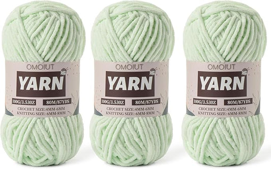 Fluffy Chenille Yarn for Crocheting - Baby Yarn for Crocheting Soft Blanket - 3 Pack of 100g/(87.4yds) Crochet Amigurumi Chunky Yarns - Super Bulky 5 Velvet Yarns (3 Fruit Green)