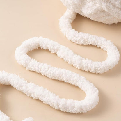 White Jumbo Chunky Chenille Yarn for Crocheting, Thick Plush Yarn for Hand Knitting Blankets, Super Soft Bulky Yarn for DIY Projects, 2 Jumbo Pack