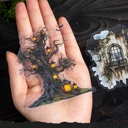 60 Pieces Aesthetic Gothic Dark Landscape Creation PET Sticker Set, 6 Pack Vintage Large Size PET Stickers for Scrapbooking, Journaling, Waterproof DIY Crafts, and Junk Journal