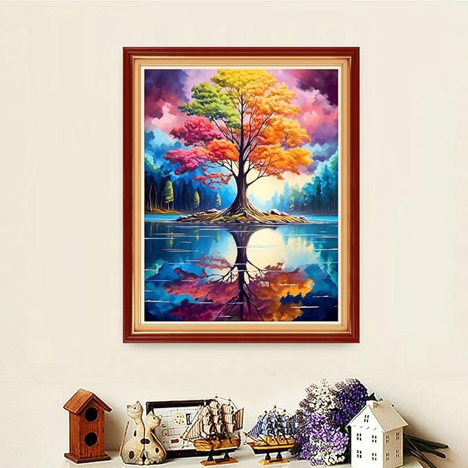 Dooxvey Cross Stitch Kits for Adults Stamped Full Range of Embroidery Starter Kits for Beginners 11CT Printed Cross Stitch Patterns Needlepoint Kits Stamped Crossstitching- Colorful Tree 16x20 inch