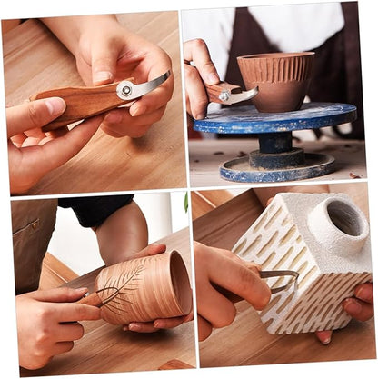 LIFKOME Metal Pottery Clay Sculpture Carving Tool with Comfortable Handle Wood and Metal Material for Precise DIY Clay Trimming and Sculpting Crafts