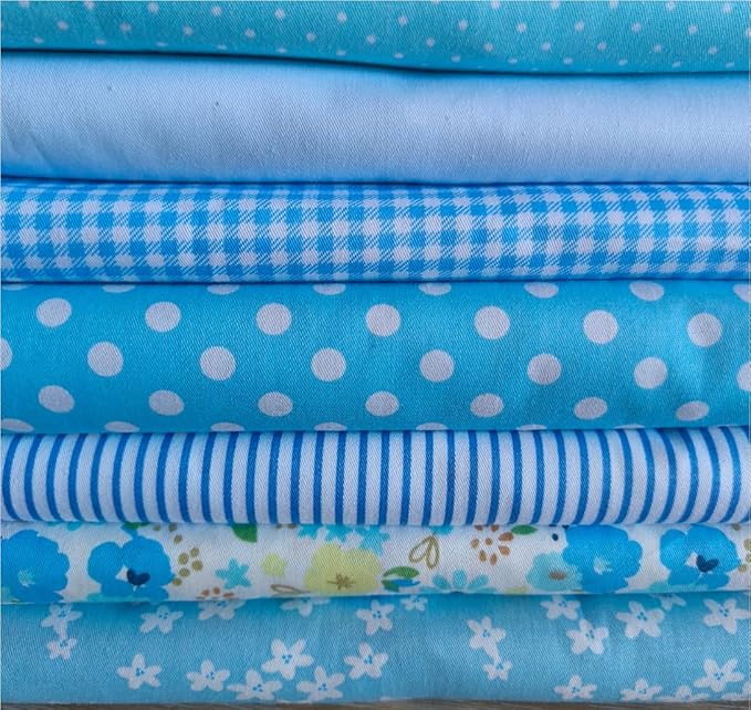 7Pcs 9.8"*9.8"(25cm*25cm) Cotton Fabric DIY Making Supplies Quilting Patchwork Fabric Fat Quarter Bundles DIY for Quilting Cotton Patchwork Cushions(Blue Flowers, 25 * 25cm)