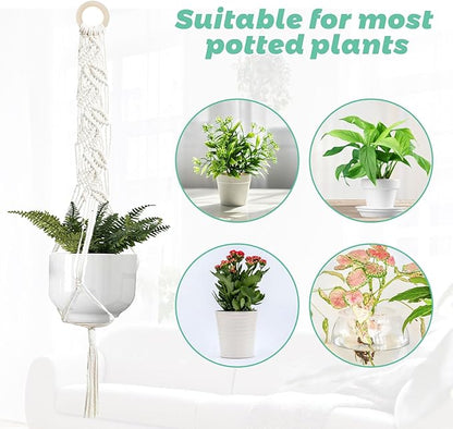ORIGACH 3 Set DIY Macrame Plant Hanger Kit for Beginner, Boho Macrame Hanging Plant Holders with Macrame Cord, Wooden Rings, S Hooks & Instructions for Adult Beginner