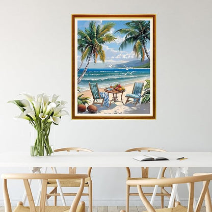 Joycasa Stamped Cross Stitch Kits for Beginners Full Range of Cross Stitching 11 CT Printed Cross Stitch Kit for Adults Cross-Stitch Patterns Needlepoint Kits-Afternoon Tea by The Sea 16x20 inchs
