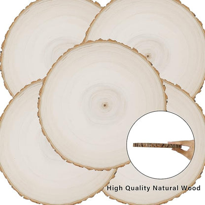 Prsildan 4 Pack Large Wood Circle Slices, 8 to 10 Inches DIY Unfinished Wood Table Centerpieces, Natural Rustic Round Crafts for Indoor Christmas Wedding Party Décor