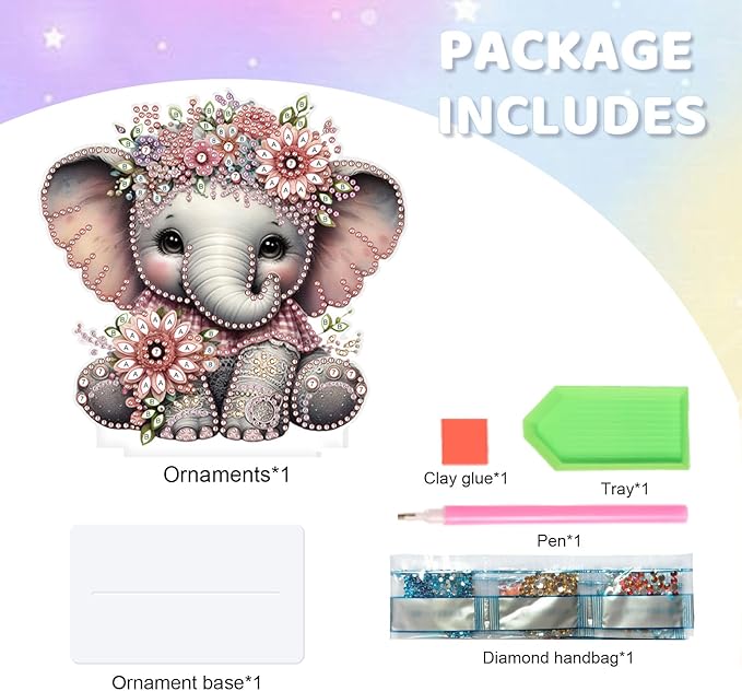 Tontut Diamond Painting Desktop Decoration, Flower Elephant 5D DIY Special Diamond Art Decoration Kits for Adults, Office Desktop or Christmas Holiday Arrangement Crafts