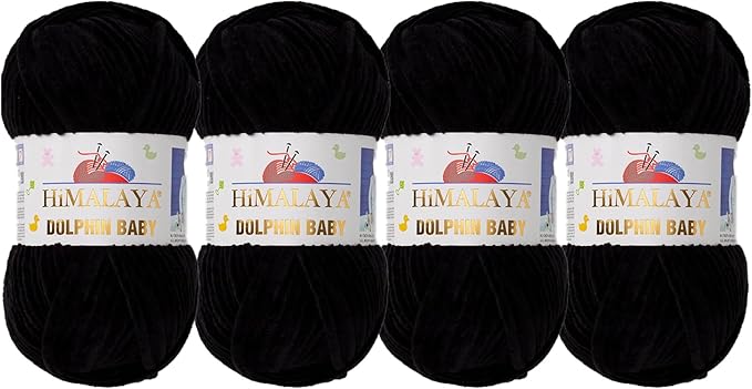 4 Skein/Pack Himalaya Dolphin Baby Chenille Yarn, Each Ball 100 gr (3.5 oz), 120 m (132 Yards), 100% Polyester, Super Bulky Baby Blanket Velvet Amigurumi Yarn, 80311 - Black