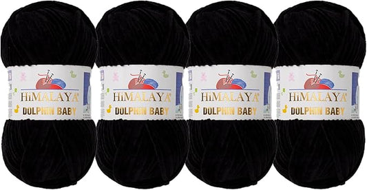 4 Skein/Pack Himalaya Dolphin Baby Chenille Yarn, Each Ball 100 gr (3.5 oz), 120 m (132 Yards), 100% Polyester, Super Bulky Baby Blanket Velvet Amigurumi Yarn, 80311 - Black