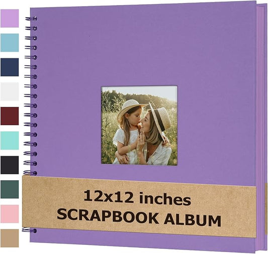 Scrapbook Album 12x12 Inches Photo Album Hardcover Kraft with Window Scrap Book Blank Memory Book for Baby Wedding Guest Book Couples Graduation Travel DIY Anniversary, 100 Pages Purple