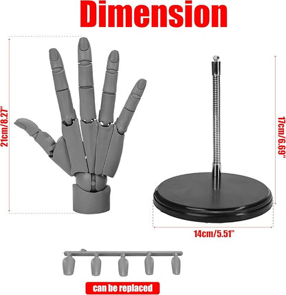 1:1 Right Hand Model for Drawing, Articulated Flexible Artist Manikin Figure with Adjustable Joints, PVC Poseable Sketching Tool, Moveable Mannequin for Artists, Painting, Displaying, Desk Decor, Gray