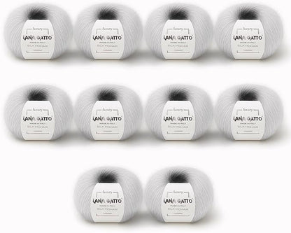 Silk Mohair Luxury Yarns, Premium and Soft Blend for Knitting, Made in Italy (White - 6027, 10)