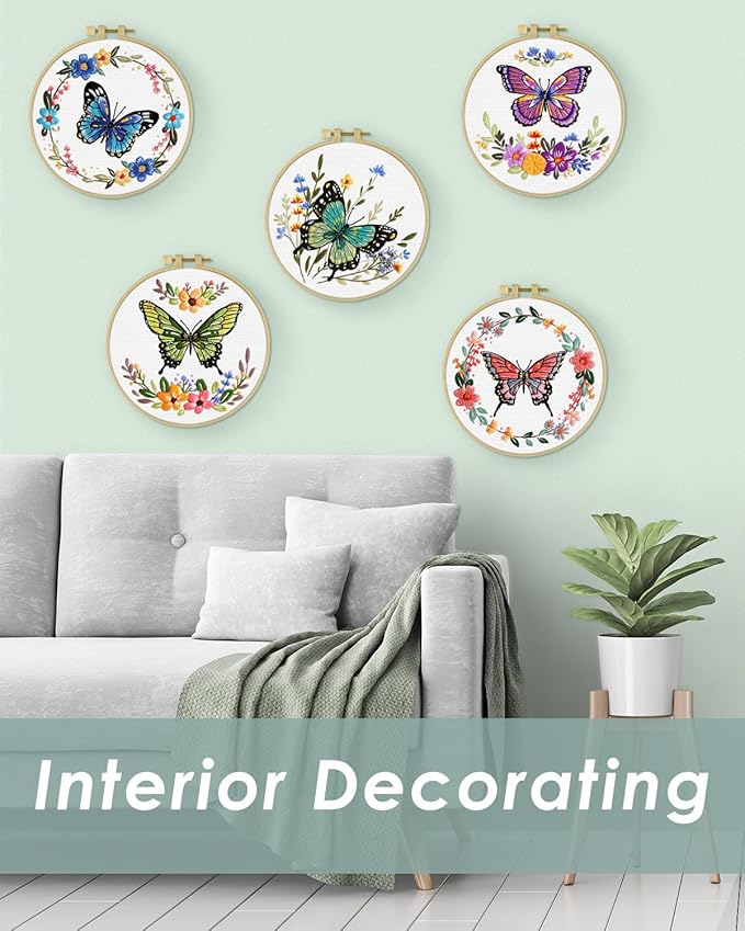 ERKOON 5 Sets Embroidery Kit for Beginners (Butterfly and Flower)