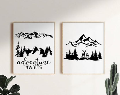 Mountain Stencils for Painting Forest Tree Stencil Animal Wood Burning Stencils and Patterns Reusable Drawing Templates for Fabric Furniture Wall DIY Crafts