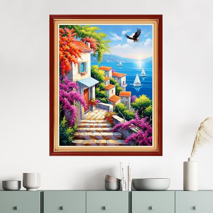 Dimensean Stamped Cross Stitch Kits Full Range of Embroidery Patterns Starter Kits for Beginners Adult DIY Cross Stitches Needlepoint Kits 11CT-Seaside Scenery 16x20 inch