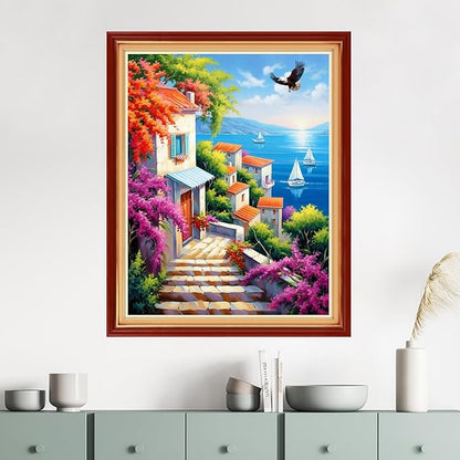 Dimensean Stamped Cross Stitch Kits Full Range of Embroidery Patterns Starter Kits for Beginners Adult DIY Cross Stitches Needlepoint Kits 11CT-Seaside Scenery 16x20 inch