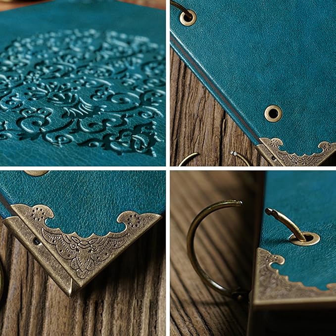 ADVcer Photo Album DIY Scrapbook, 10x10 inch 50 Pages Vintage Leather Cover Three-Ring Binder Love Picture Booth Albums with 408pcs Self Adhesive Photos Corners for Memory Keep, Heart (Jasper Green)