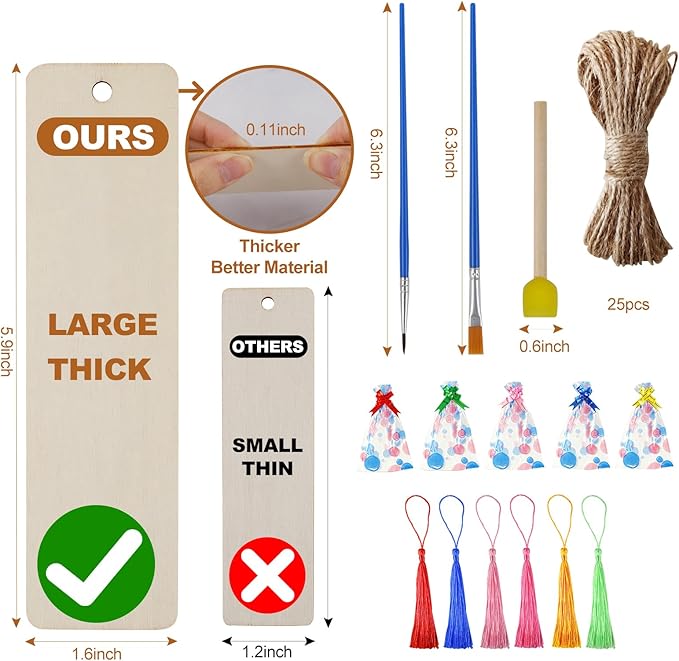 Rcpuirl Natural Wood Slices for Crafts Kit – 25 PCS Unfinished Wood Ornament Blanks with Paint Brush & Tassels, Perfect for Holiday Gift Tags, DIY Ornaments & Christmas Craft Projects