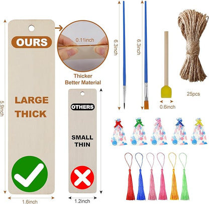Rcpuirl Natural Wood Slices for Crafts Kit – 25 PCS Unfinished Wood Ornament Blanks with Paint Brush & Tassels, Perfect for Holiday Gift Tags, DIY Ornaments & Christmas Craft Projects