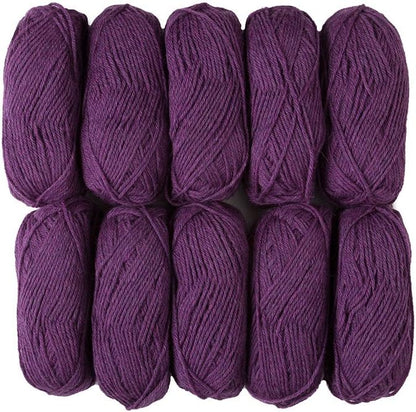 Knit Picks Wool of The Andes Yarn Pack - 10 Skeins of Purple 100% Wool Worsted Weight Yarn (Amethyst Heather)