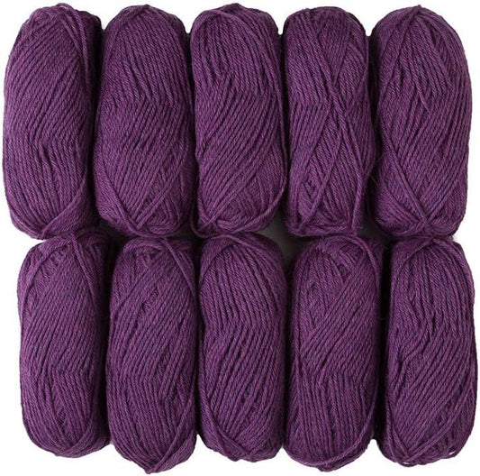 Knit Picks Wool of The Andes Yarn Pack - 10 Skeins of Purple 100% Wool Worsted Weight Yarn (Amethyst Heather)