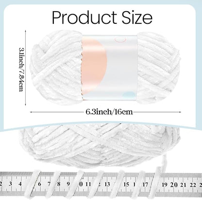 Xinnun 12 Skeins 1116 Yards Chenille Velvet Soft Thick Plush Yarn Bulk for Crocheting Knitting Blanket DIY Weaving Craft, 6mm, 3.5 Oz/Skein(White)