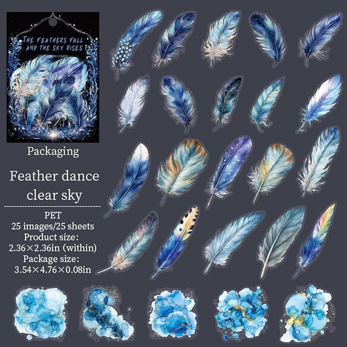 100 Pieces Vintage Fantasy Feather PET Stickers, Aesthetic Decorative Colorful Feather Stickers for Scrapbooking DIY Diary Junk Journal Handbook Album Decoration Journaling Scrapbooking Supplies