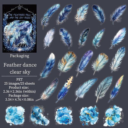 100 Pieces Vintage Fantasy Feather PET Stickers, Aesthetic Decorative Colorful Feather Stickers for Scrapbooking DIY Diary Junk Journal Handbook Album Decoration Journaling Scrapbooking Supplies