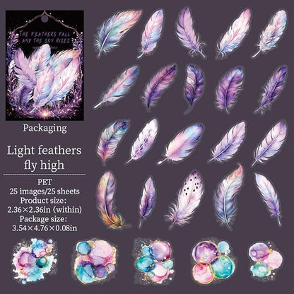 100 Pieces Vintage Fantasy Feather PET Stickers, Aesthetic Decorative Colorful Feather Stickers for Scrapbooking DIY Diary Junk Journal Handbook Album Decoration Journaling Scrapbooking Supplies