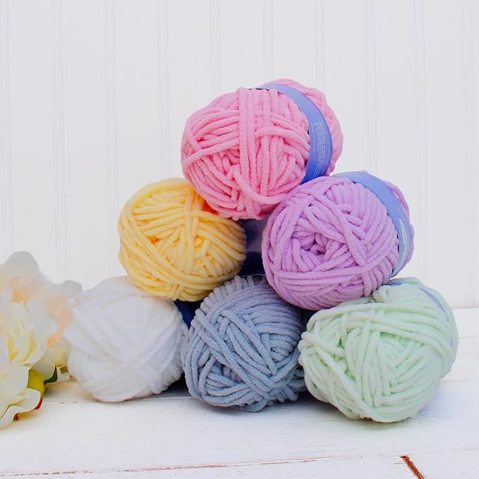 6 Pack ThreadArt Chenille Yarn for Crocheting, Knitting, Amigurumi, Super Soft Plush Velvet Yarn - 50 Gram 60 yds #5 Fluffy Yarn Skeins - Seafoam 26