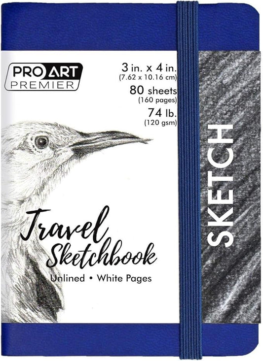 Pro Art Premier Sketch Book Travel 4"x 3" White 74lb Royal Blue 80 Sheets, Sketch Book, Sketchbook, Drawing Pad, Pad, Drawing Paper, Art Book, Paper, Sketchbook for