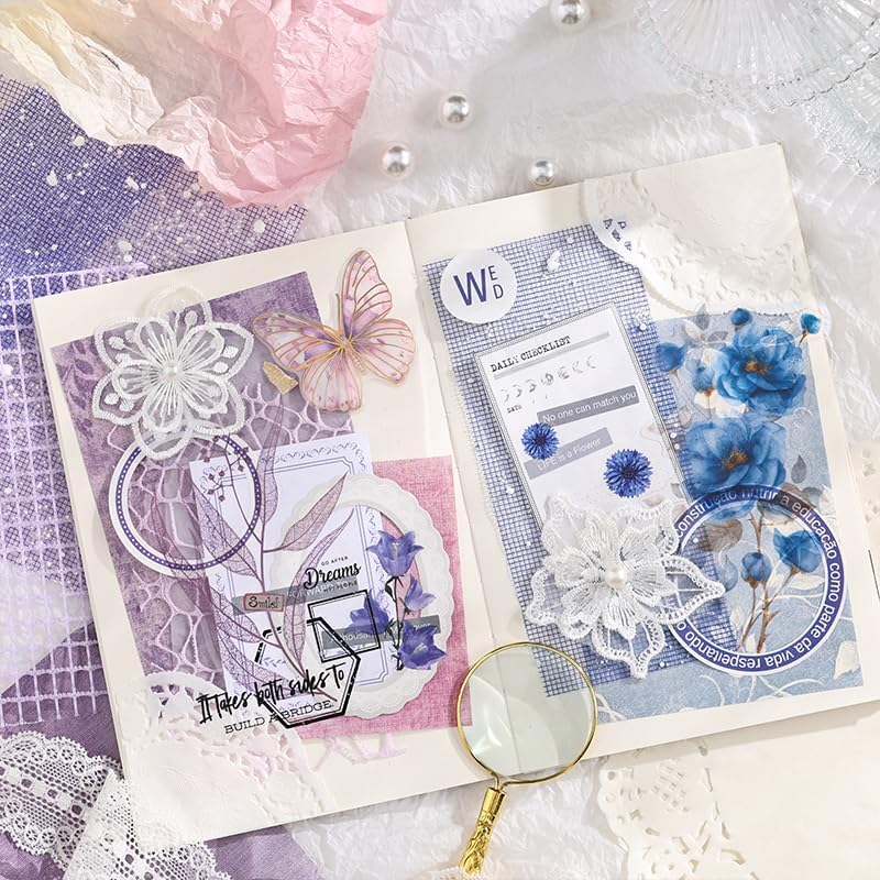 Diuhofart Scrapbooking Supplies Kit, Vintage Botanical Aesthetic Scrapbook Kit Collage Materials for Junk Journal Supplies, Scrap Booking, Journaling, Card Making (Blue Clock) - Image 3